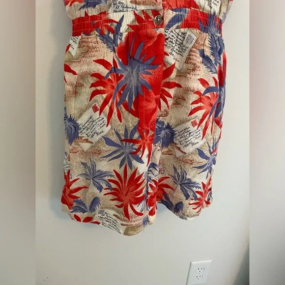 Mixed Blues Vintage Palm Print Romper Medium 9/11 - Picture 3 of 6